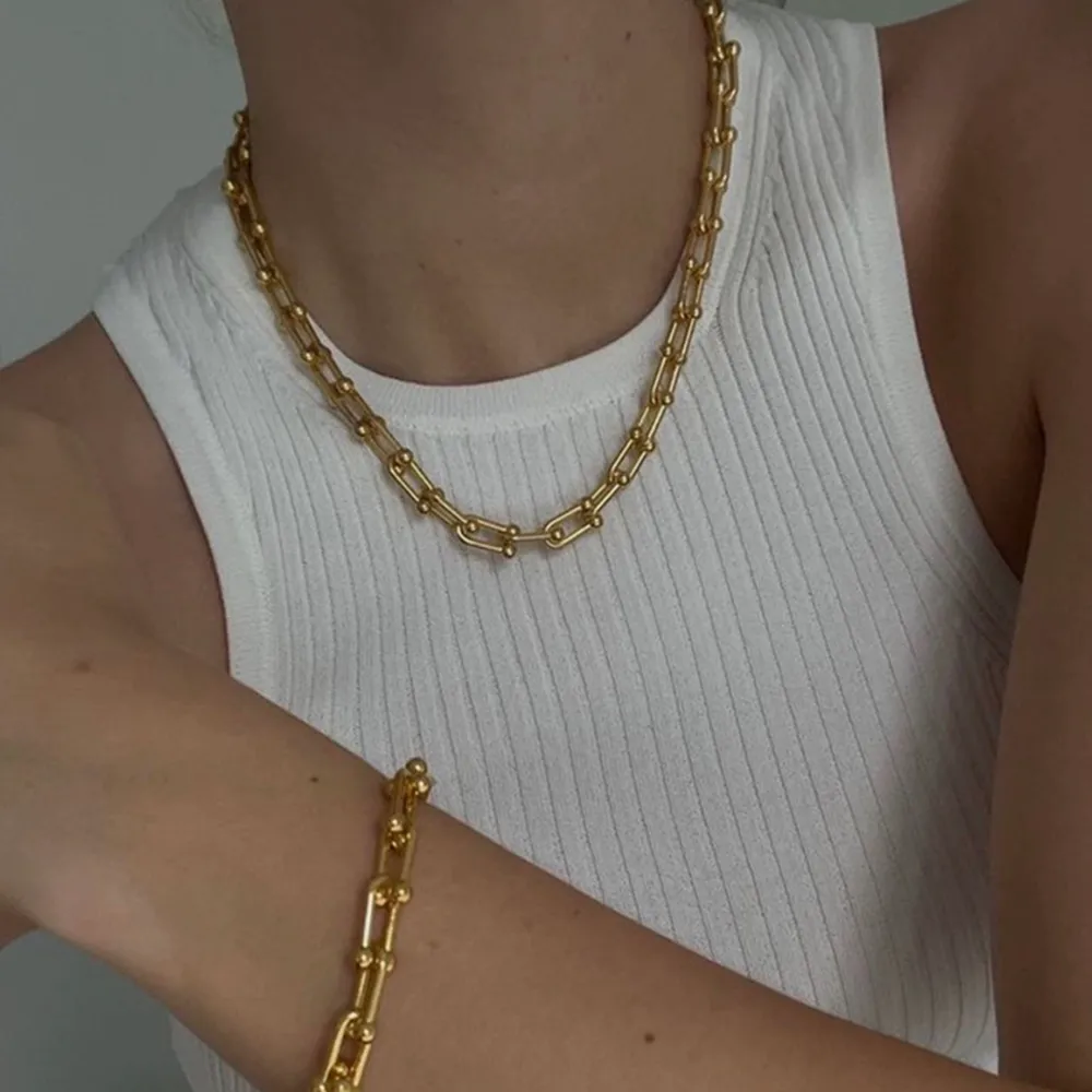 Wholesale Jewelry Basic Classic Style Solid Color 304 Stainless Steel 18K Gold Plated Bracelets Earrings Necklace