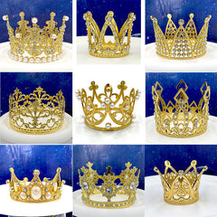 Decoración de pastel de corona dorada para cumpleaños infantil, tocado de corona barroca, adornos de aleación en stock