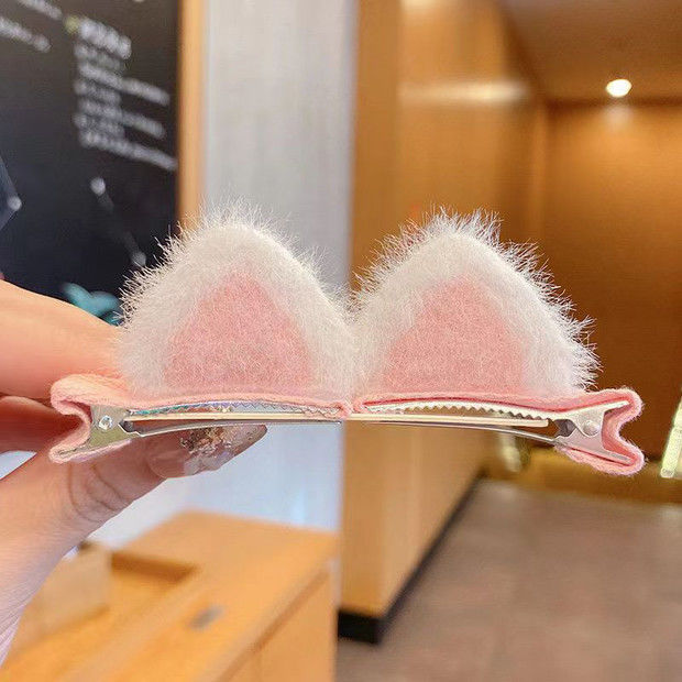 Horquilla con orejas de gato de una celebridad de Internet, súper linda, dulce y adorable, con flequillo peludo para niños, regalo pequeño de clase princesa para niños. 