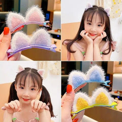 Horquilla con orejas de gato de una celebridad de Internet, súper linda, dulce y adorable, con flequillo peludo para niños, regalo pequeño de clase princesa para niños. 