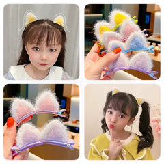 Horquilla con orejas de gato de una celebridad de Internet, súper linda, dulce y adorable, con flequillo peludo para niños, regalo pequeño de clase princesa para niños. 