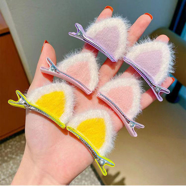 Horquilla con orejas de gato de una celebridad de Internet, súper linda, dulce y adorable, con flequillo peludo para niños, regalo pequeño de clase princesa para niños. 