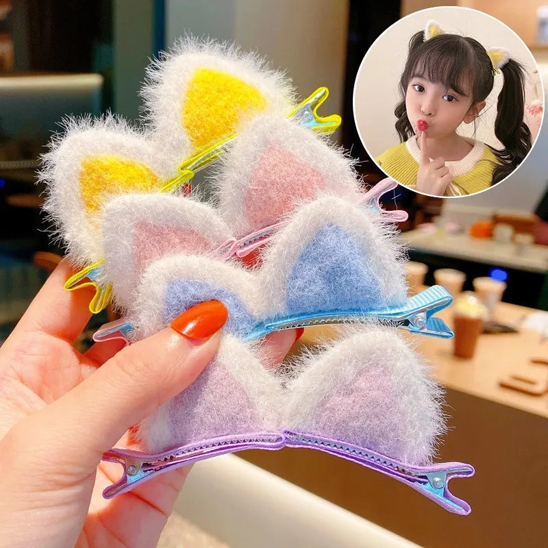 Horquilla con orejas de gato de una celebridad de Internet, súper linda, dulce y adorable, con flequillo peludo para niños, regalo pequeño de clase princesa para niños. 