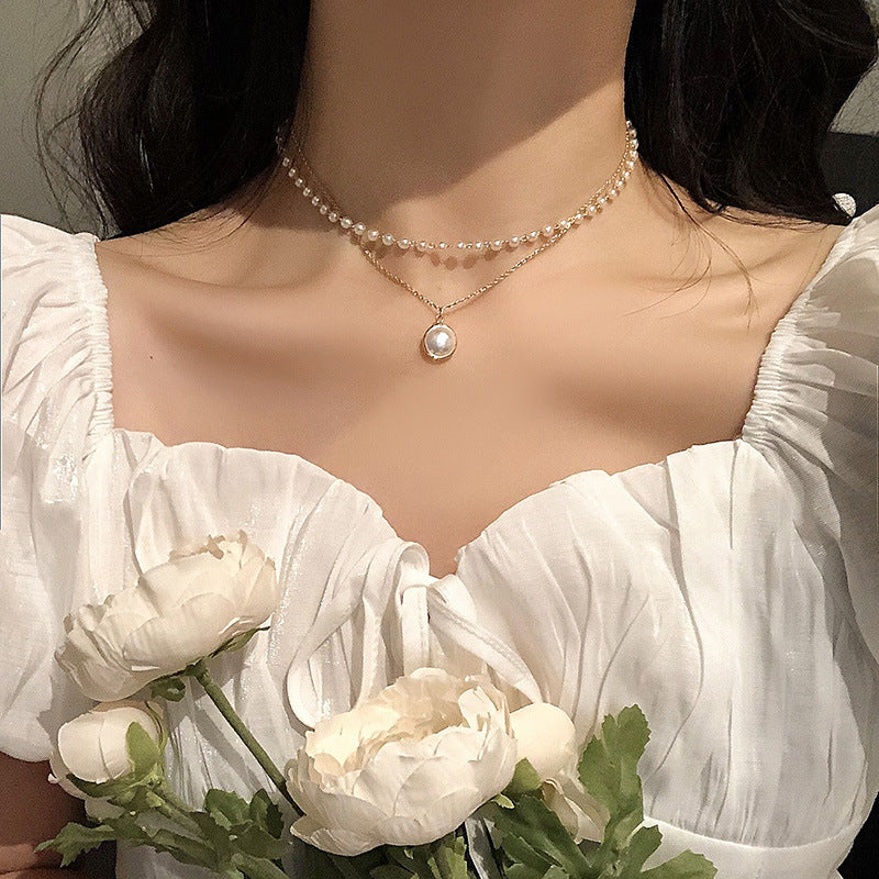 Collar de perlas con costura de amor, diseño japonés y coreano, cadena de clavícula de nicho de lujo ligero de alta calidad, nuevo collar para mujer