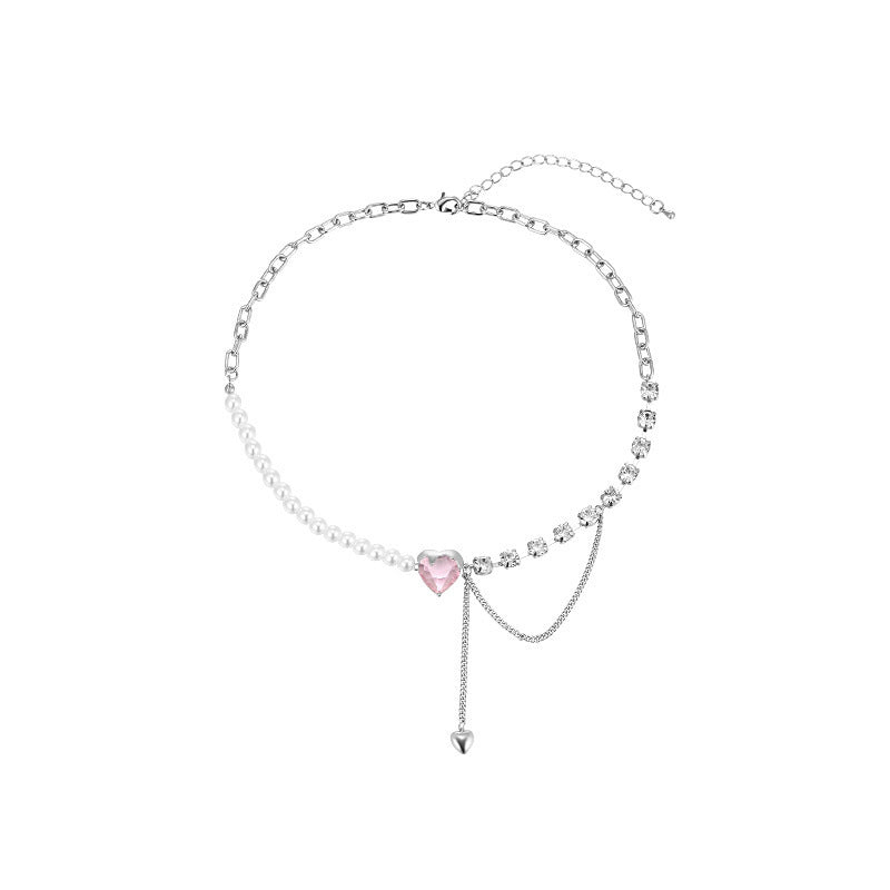 Collar de perlas con costura de amor, diseño japonés y coreano, cadena de clavícula de nicho de lujo ligero de alta calidad, nuevo collar para mujer