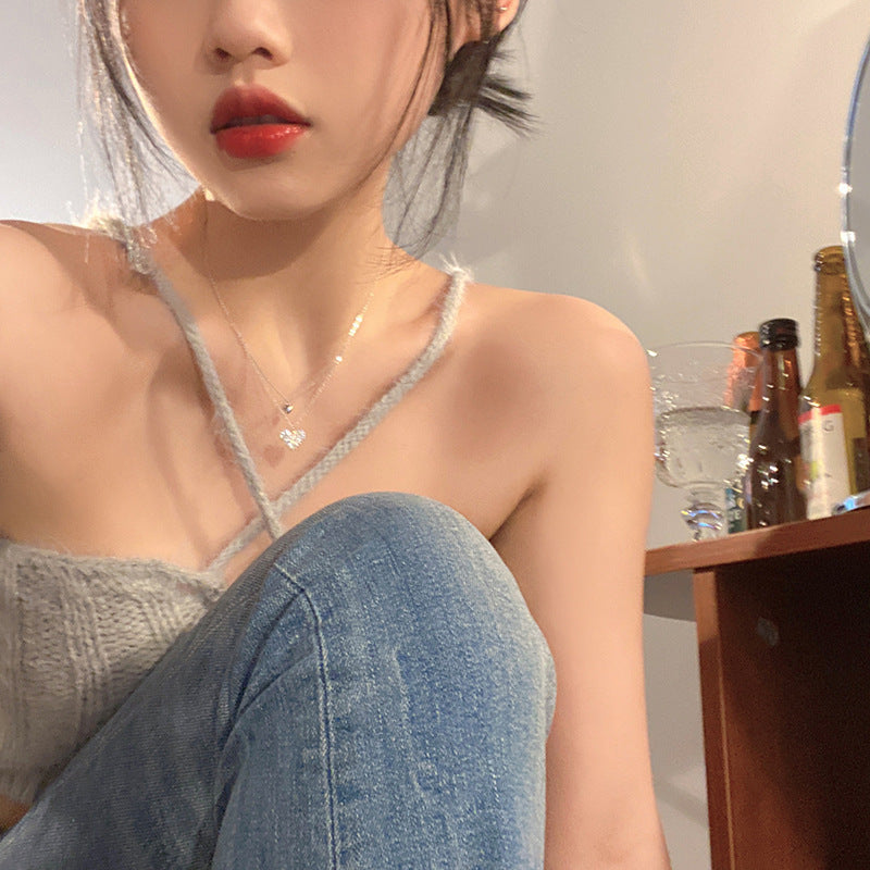 Collar de perlas con costura de amor, diseño japonés y coreano, cadena de clavícula de nicho de lujo ligero de alta calidad, nuevo collar para mujer