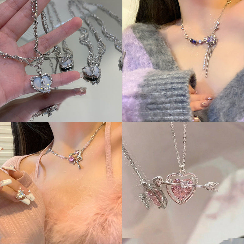 Collar de perlas con costura de amor, diseño japonés y coreano, cadena de clavícula de nicho de lujo ligero de alta calidad, nuevo collar para mujer