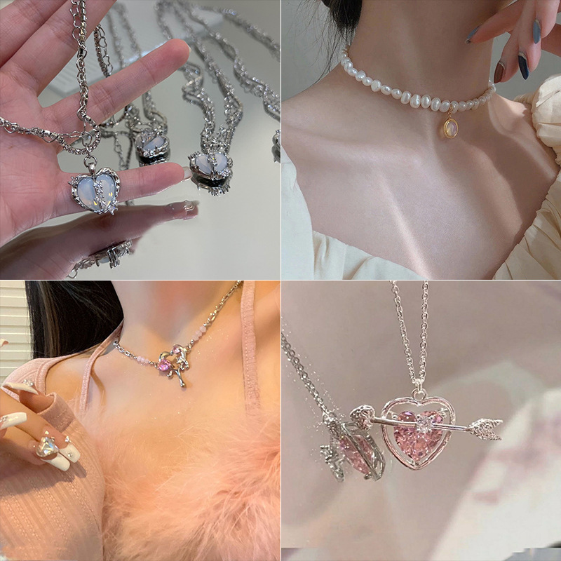 Collar de perlas con costura de amor, diseño japonés y coreano, cadena de clavícula de nicho de lujo ligero de alta calidad, nuevo collar para mujer