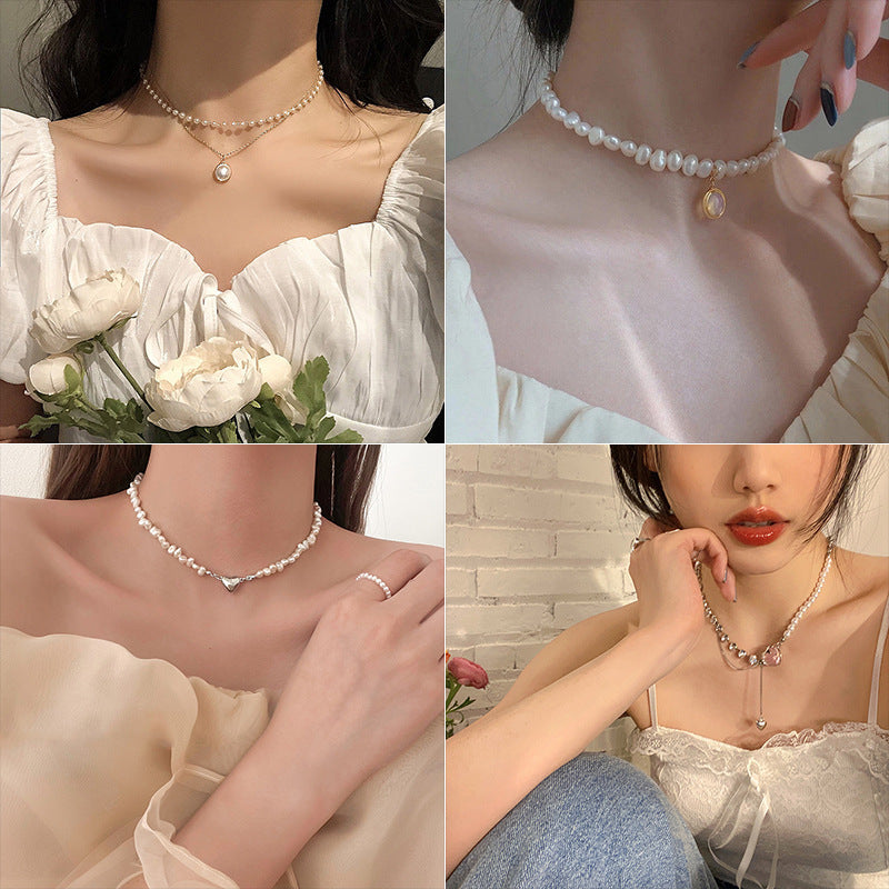 Collar de perlas con costura de amor, diseño japonés y coreano, cadena de clavícula de nicho de lujo ligero de alta calidad, nuevo collar para mujer