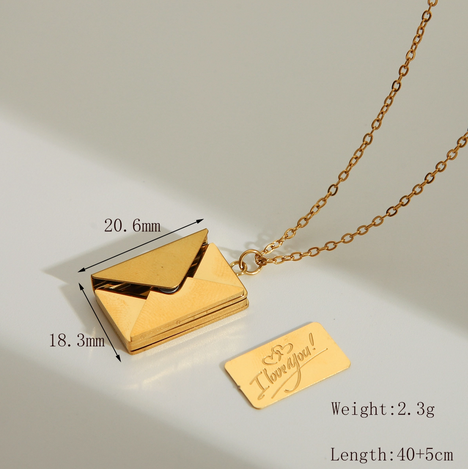 Collar con colgante chapado en oro de 18 quilates de acero inoxidable 304 con sobre "Te amo", estilo IG, estilo sencillo