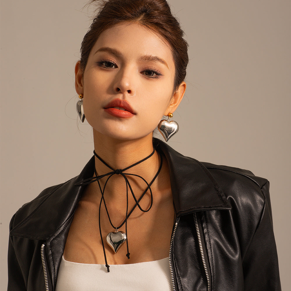 Wholesale Jewelry Vacation Simple Style Heart Shape 304 Stainless Steel Zircon 18K Gold Plated Plating Earrings Necklace
