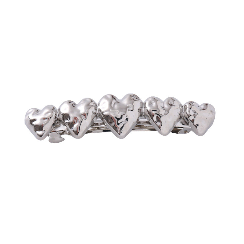 Pinza para el pelo estilo coreano informal con forma de estrella y corazón de aleación de color sólido para mujer 
