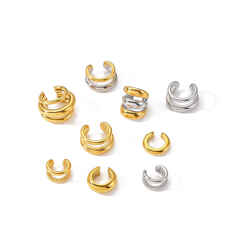 1 pieza de aretes de estilo simple, estilo clásico, forma de C, color sólido, pulido, chapado en acero inoxidable 304, chapado en oro de 18 quilates.