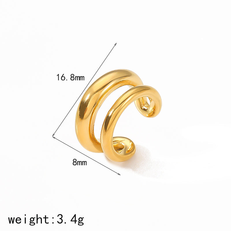 1 pieza de aretes de estilo simple, estilo clásico, forma de C, color sólido, pulido, chapado en acero inoxidable 304, chapado en oro de 18 quilates.