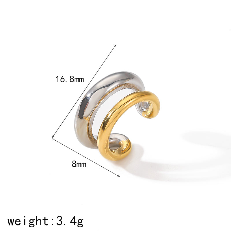 1 pieza de aretes de estilo simple, estilo clásico, forma de C, color sólido, pulido, chapado en acero inoxidable 304, chapado en oro de 18 quilates.