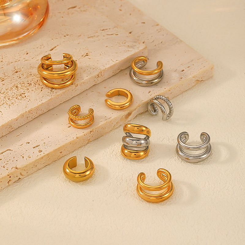 1 pieza de aretes de estilo simple, estilo clásico, forma de C, color sólido, pulido, chapado en acero inoxidable 304, chapado en oro de 18 quilates.