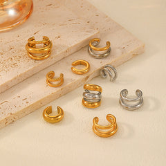 1 pieza de aretes de estilo simple, estilo clásico, forma de C, color sólido, pulido, chapado en acero inoxidable 304, chapado en oro de 18 quilates.