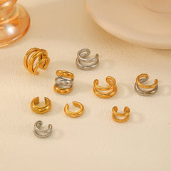 1 pieza de aretes de estilo simple, estilo clásico, forma de C, color sólido, pulido, chapado en acero inoxidable 304, chapado en oro de 18 quilates.