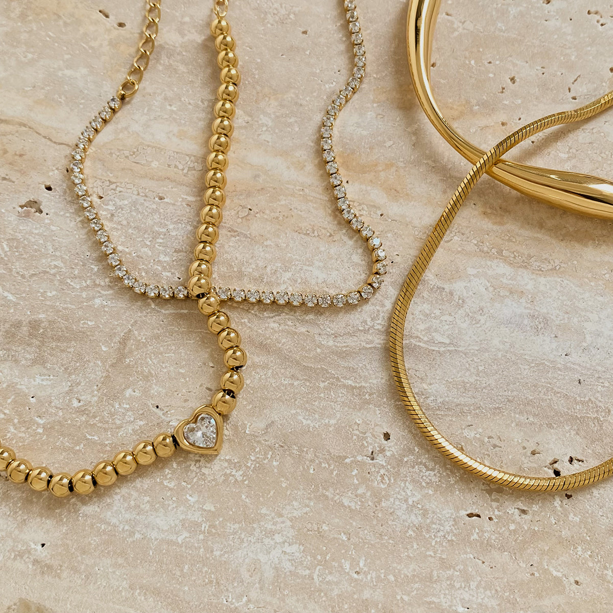 Joyería al por mayor, estilo moderno, estilo simple, forma de corazón, acero inoxidable 304, circonita, chapado en oro de 16 quilates, chapado en oro blanco, chapado en oro, pulseras y collares. 