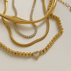 Joyería al por mayor, estilo moderno, estilo simple, forma de corazón, acero inoxidable 304, circonita, chapado en oro de 16 quilates, chapado en oro blanco, chapado en oro, pulseras y collares. 