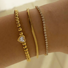 Joyería al por mayor, estilo moderno, estilo simple, forma de corazón, acero inoxidable 304, circonita, chapado en oro de 16 quilates, chapado en oro blanco, chapado en oro, pulseras y collares. 