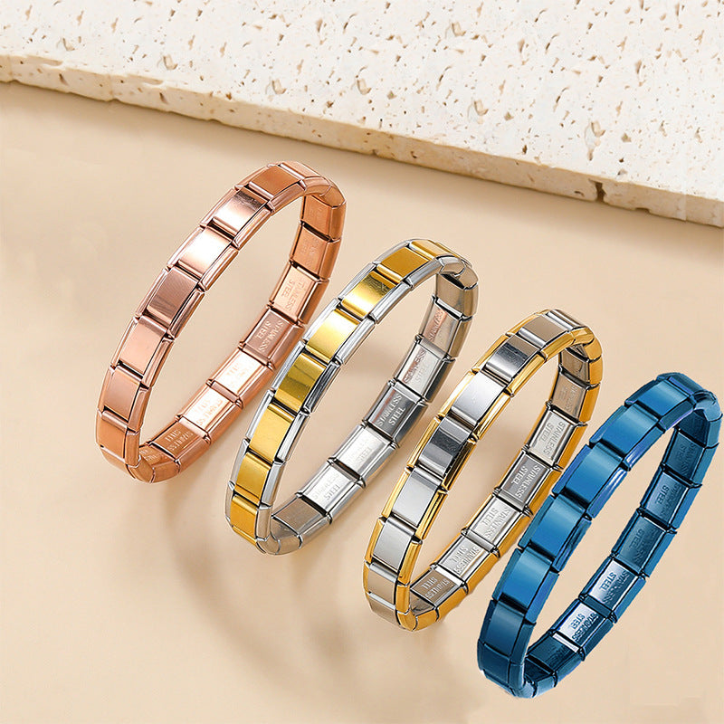 Pulseras de acero inoxidable 304 de estilo clásico y sencillo con bloques de color a granel