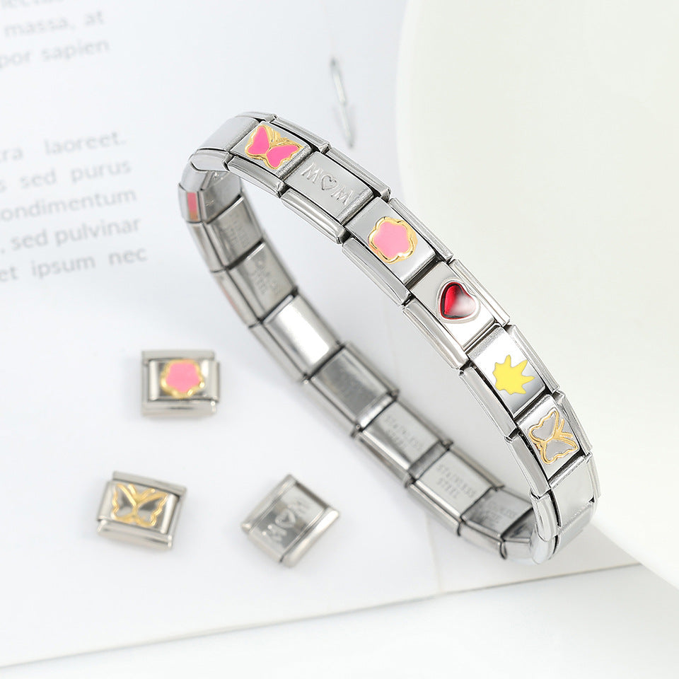 Pulseras de acero inoxidable 304 de estilo clásico y sencillo con bloques de color a granel
