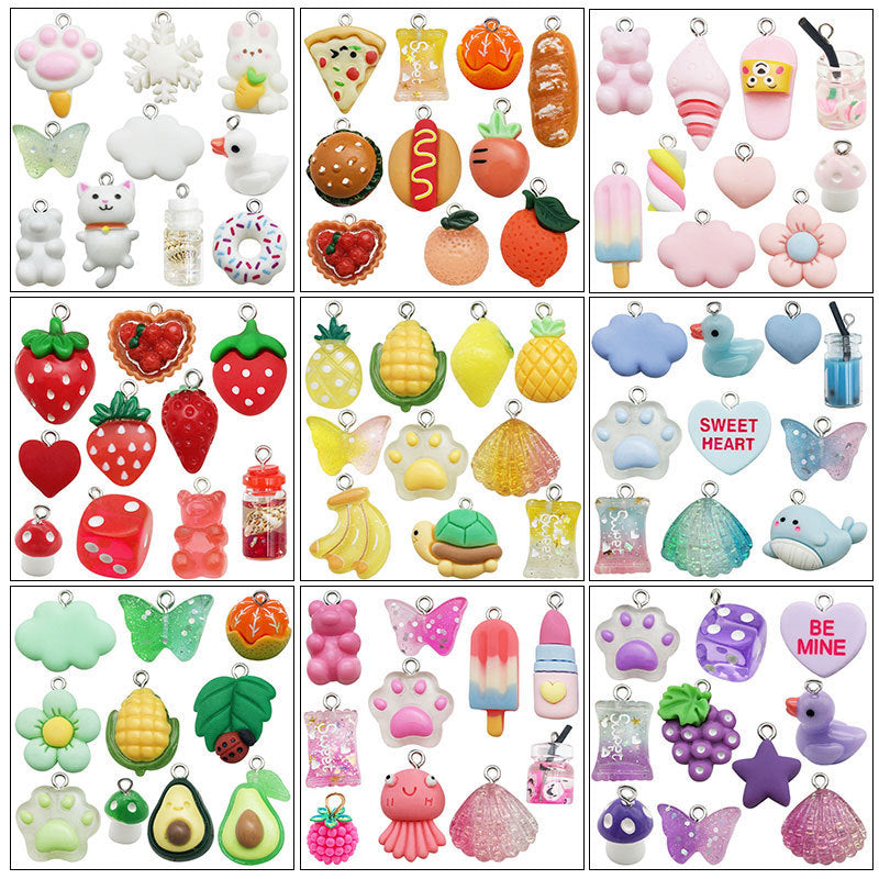 10 piezas de 10-30 mm de resina con forma de dado de fruta animal