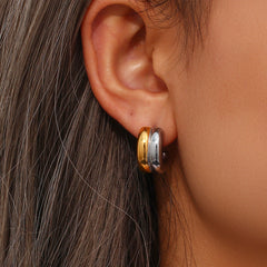 1 par de pendientes de acero inoxidable 304 con baño en forma de C, estilo básico y simple