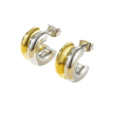1 par de pendientes de acero inoxidable 304 con baño en forma de C, estilo básico y simple
