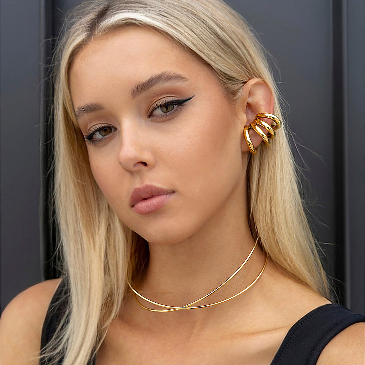 1 par de aretes asimétricos de acero inoxidable 304 chapados en oro de 18 quilates con forma de C, estilo IG, para vacaciones
