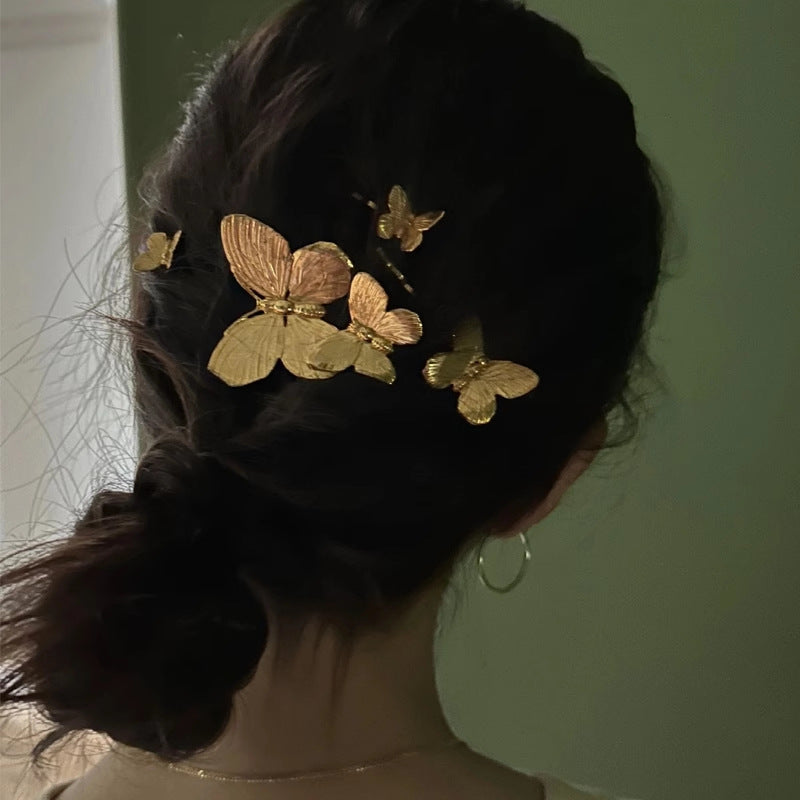 Horquilla de metal con forma de mariposa, estilo chino, personalizada, con clip de un solo carácter, para mujer.