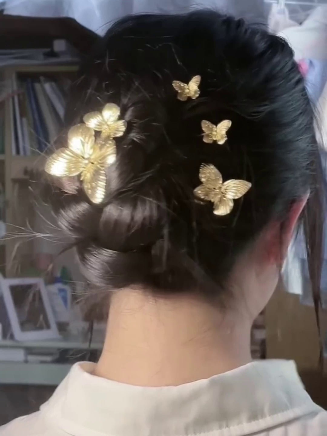 Horquilla de metal con forma de mariposa, estilo chino, personalizada, con clip de un solo carácter, para mujer.
