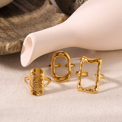 Joyería al por mayor, estilo casual, simple, estrella, luna, rectángulo, acero inoxidable 304, chapado en oro de 18 quilates, anillos abiertos huecos.