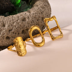 Joyería al por mayor, estilo casual, simple, estrella, luna, rectángulo, acero inoxidable 304, chapado en oro de 18 quilates, anillos abiertos huecos.