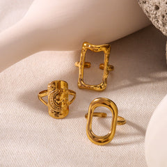 Joyería al por mayor, estilo casual, simple, estrella, luna, rectángulo, acero inoxidable 304, chapado en oro de 18 quilates, anillos abiertos huecos.