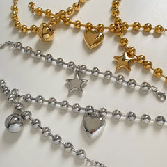 Joyería al por mayor, estilo nórdico, vacaciones, estilo moderno, pentagrama, forma de corazón redondo, acero inoxidable 304, chapado en oro de 16 quilates, chapado en oro blanco, chapado en oro, pulseras y collares.