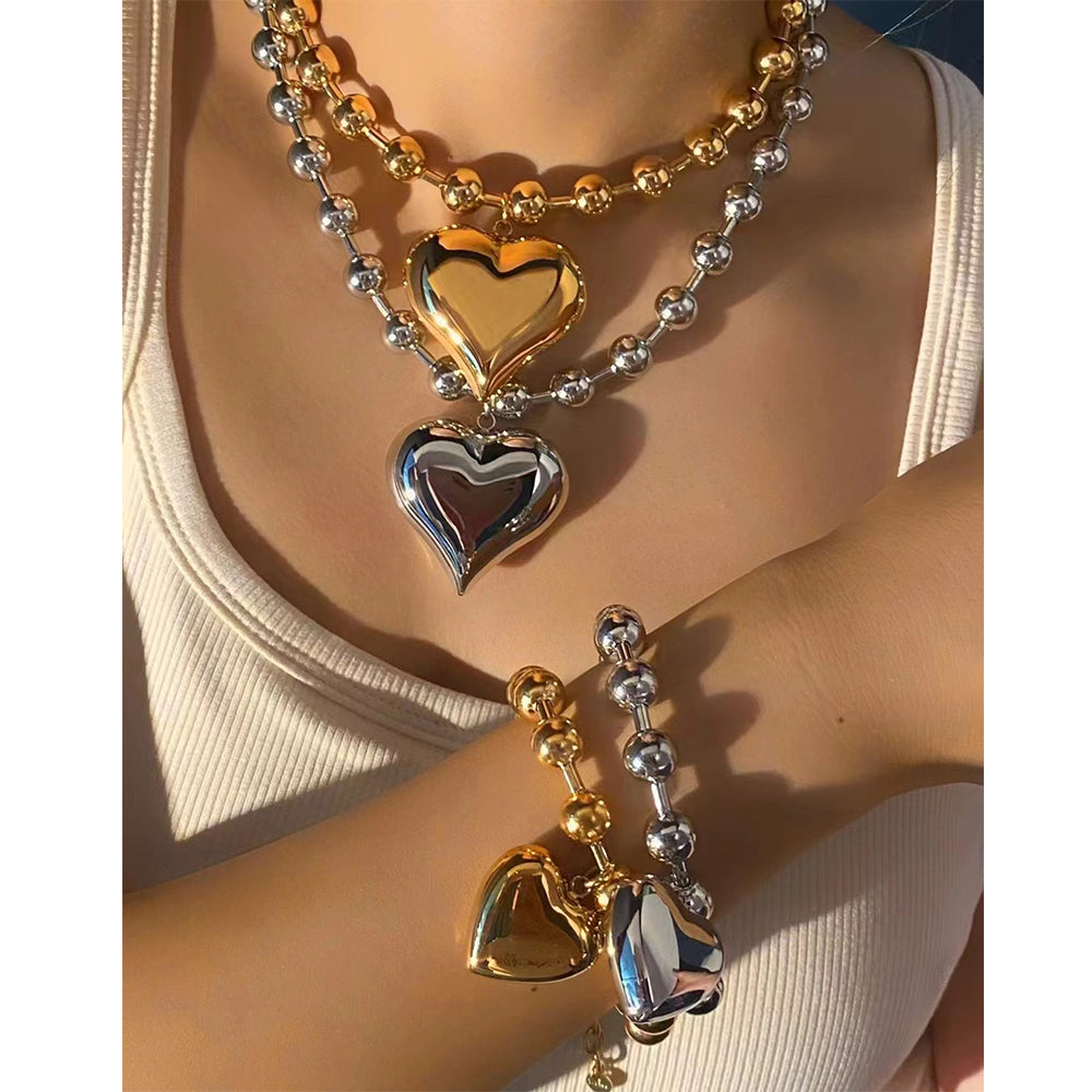Joyería al por mayor, estilo nórdico, vacaciones, estilo moderno, pentagrama, forma de corazón redondo, acero inoxidable 304, chapado en oro de 16 quilates, chapado en oro blanco, chapado en oro, pulseras y collares.