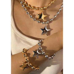 Joyería al por mayor, estilo nórdico, vacaciones, estilo moderno, pentagrama, forma de corazón redondo, acero inoxidable 304, chapado en oro de 16 quilates, chapado en oro blanco, chapado en oro, pulseras y collares.