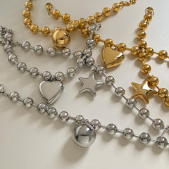 Joyería al por mayor, estilo nórdico, vacaciones, estilo moderno, pentagrama, forma de corazón redondo, acero inoxidable 304, chapado en oro de 16 quilates, chapado en oro blanco, chapado en oro, pulseras y collares.