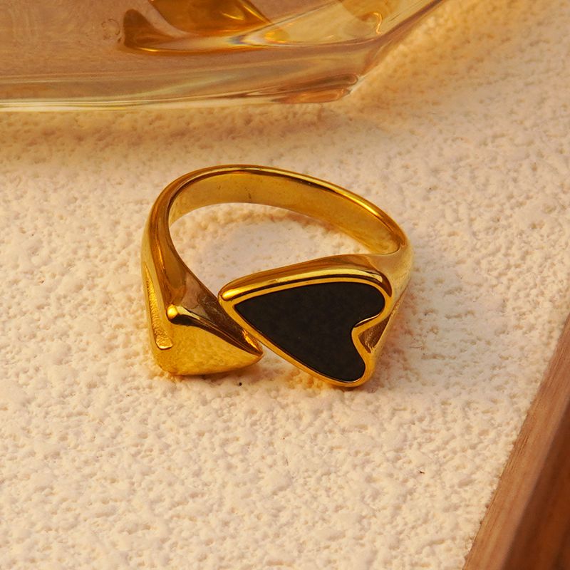 Anillos abiertos de acero inoxidable 304 con incrustaciones de acrílico y baño de oro de 18 quilates. Joyería al por mayor. Estilo moderno y clásico. Forma de corazón. 
