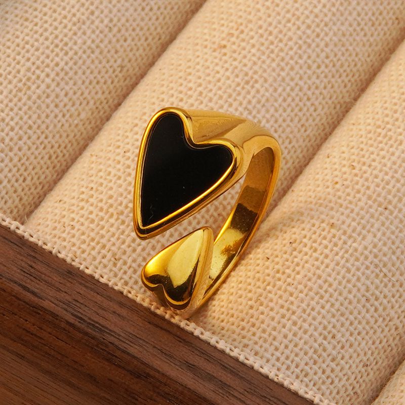 Anillos abiertos de acero inoxidable 304 con incrustaciones de acrílico y baño de oro de 18 quilates. Joyería al por mayor. Estilo moderno y clásico. Forma de corazón. 