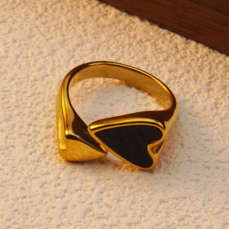 Anillos abiertos de acero inoxidable 304 con incrustaciones de acrílico y baño de oro de 18 quilates. Joyería al por mayor. Estilo moderno y clásico. Forma de corazón. 