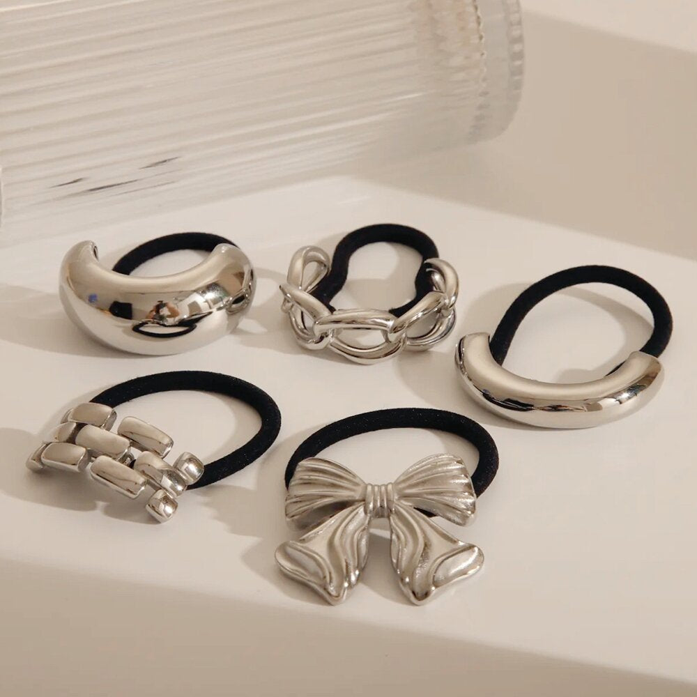 Coletero metálico brillante de acero inoxidable 304 con nudo cuadrado, estilo moderno e informal para mujer