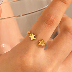 Anillos abiertos chapados en oro de 18 quilates de acero inoxidable 304 con diseño de estrella IG de estilo simple. 