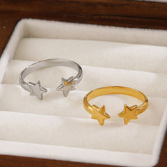 Anillos abiertos chapados en oro de 18 quilates de acero inoxidable 304 con diseño de estrella IG de estilo simple. 