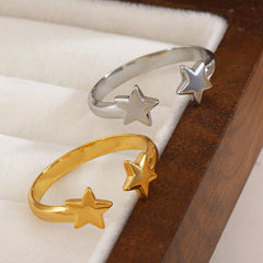 Anillos abiertos chapados en oro de 18 quilates de acero inoxidable 304 con diseño de estrella IG de estilo simple. 