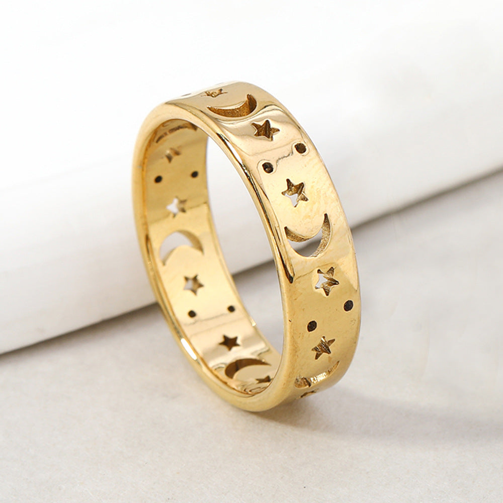 Anillos elegantes de acero y titanio con forma de estrella y luna (2 unidades)