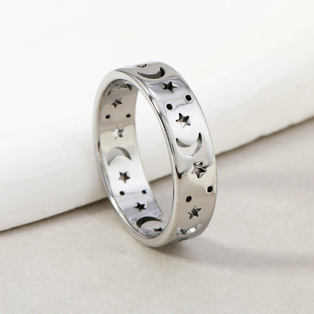 Anillos elegantes de acero y titanio con forma de estrella y luna (2 unidades)