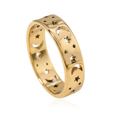 Anillos elegantes de acero y titanio con forma de estrella y luna (2 unidades)